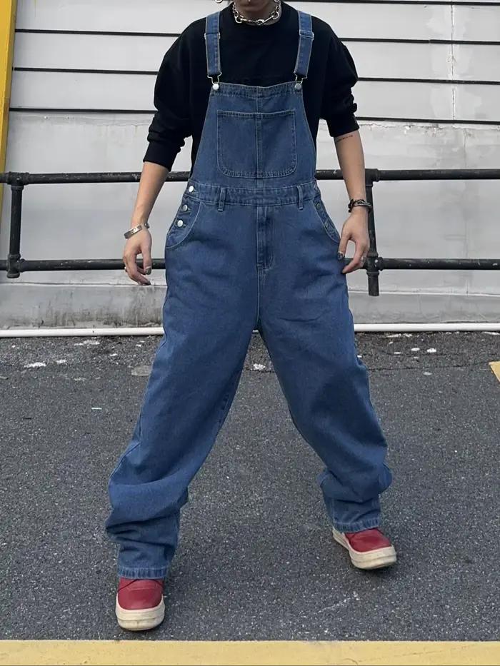 Salopette pour hommes Denim bretelles Simple Baggy jean hommes rue décontracté solide taille moyenne