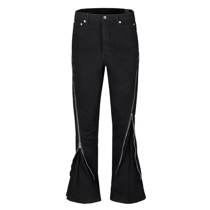 Jean évasé Y2K noir torsadé avec fermeture éclair et ruban, coupe horn, style streetwear américain p