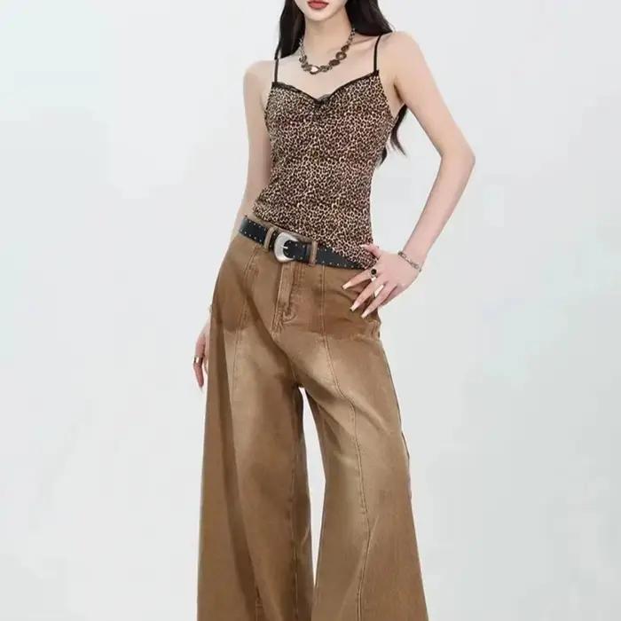 Nouveau jean en jean délavé, taille haute amincissante, jambe droite ample rétro, moulant au sol, ja
