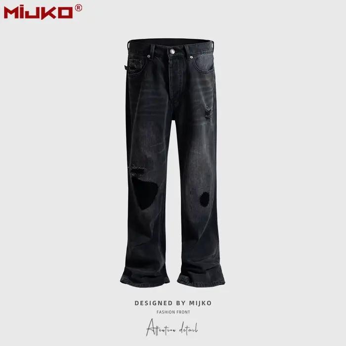 MIJKO Black Burn Patch Destroyed Jeans FJ073
