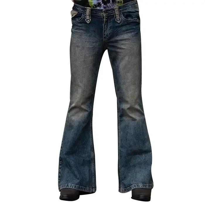 Vintage hommes gros jean évasé homme jeunesse quatre saisons décontracté bleu profond Denim pantalon