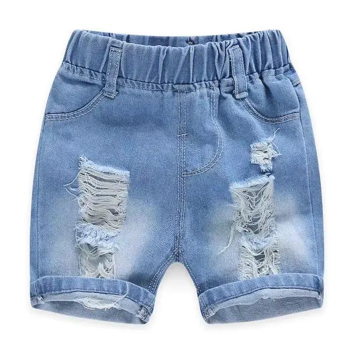 Shorts en jean pour garçons, pantalons décontractés à jambes larges, longueur genou, pour enfants et