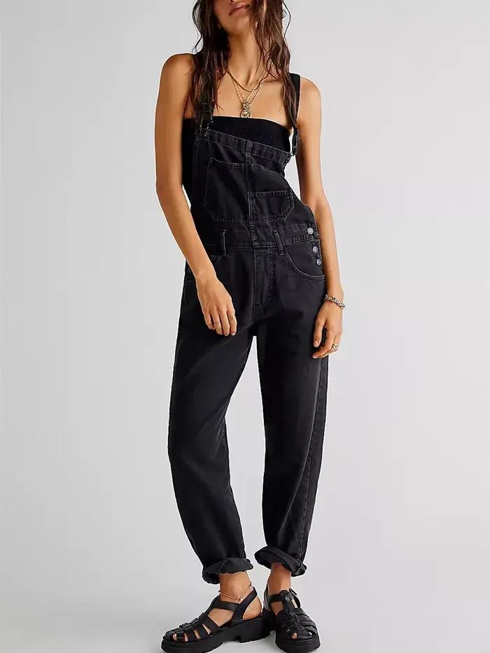 Salopette en Jean à la mode pour femmes, coupe ample, bavoir classique, décontracté, extensible, com