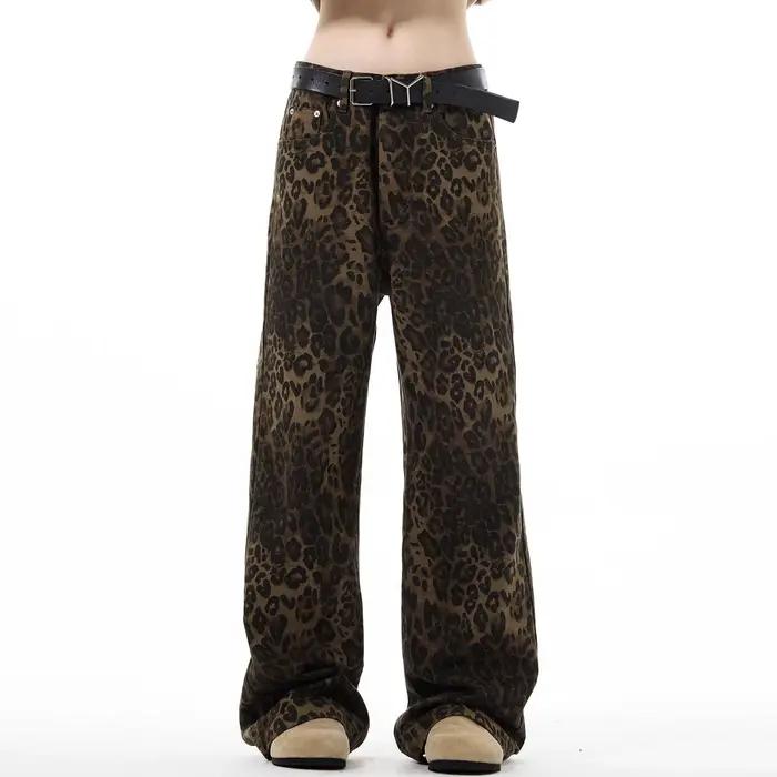 Jean imprimé léopard pour hommes, pantalon en denim, style unisexe, surdimensionné, jambes larges, v