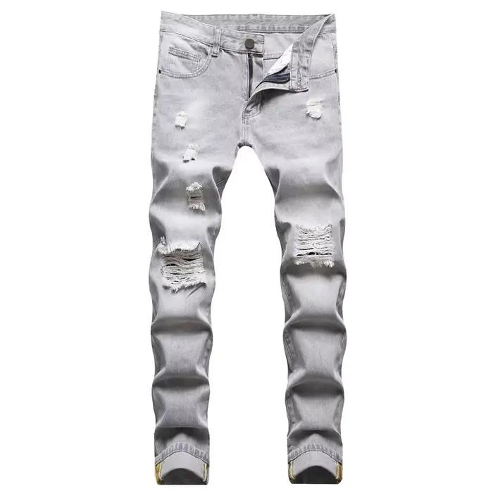 Jean homme grande taille droit gris clair Denim pantalon printemps et automne pleine longueur pantal