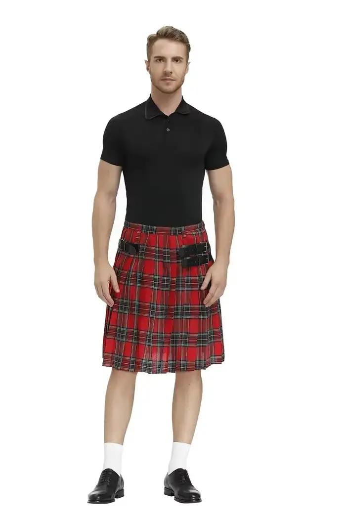Jupe à carreaux traditionnelle écossaise pour homme, pantalon tartan, jupe plissée, ceinture bilatér