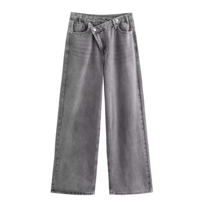 Jean large asymétrique multicolore taille haute pour femme, pantalon en denim ample pour un usage qu