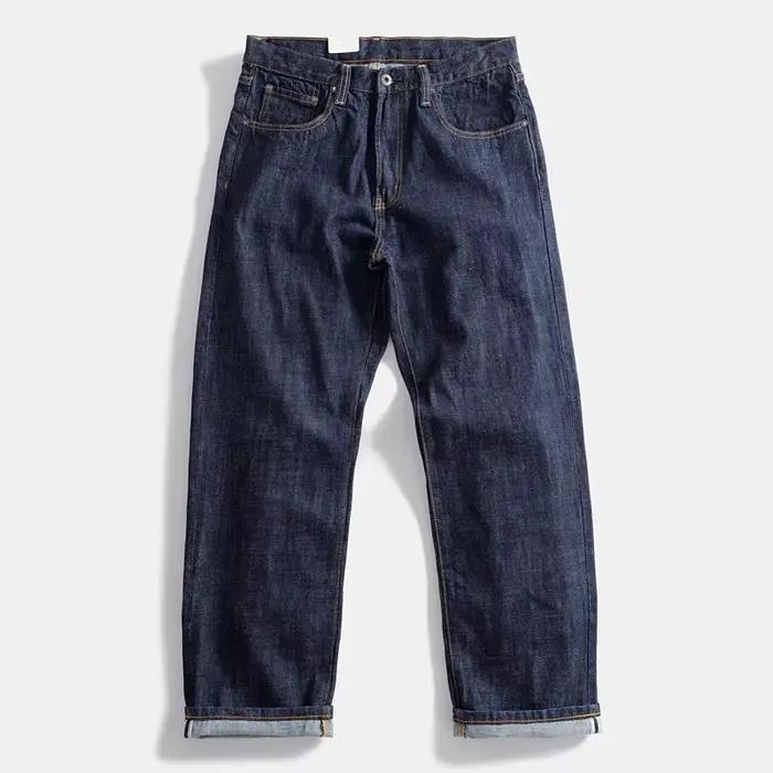 Jean en Denim à lisière rouge lourde pour hommes, pantalon droit ample de haute qualité, une lavage,
