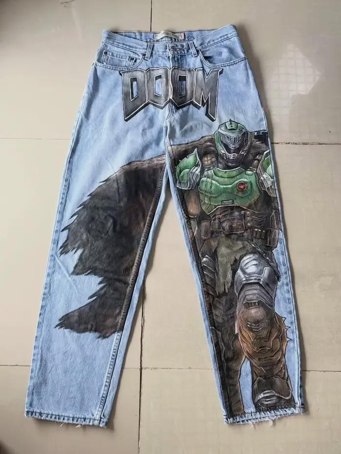 Jean baggy unisexe Y2k pour femmes, pantalon gothique, Streetwear, bleu surdimensionné, vêtements vi