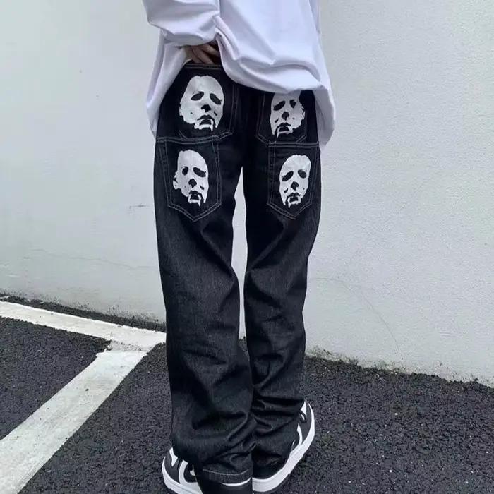 Jeans Brodés à Jambes Droites pour Couple, viser Amples Brossés, Style Hip Hop High Street, Industri