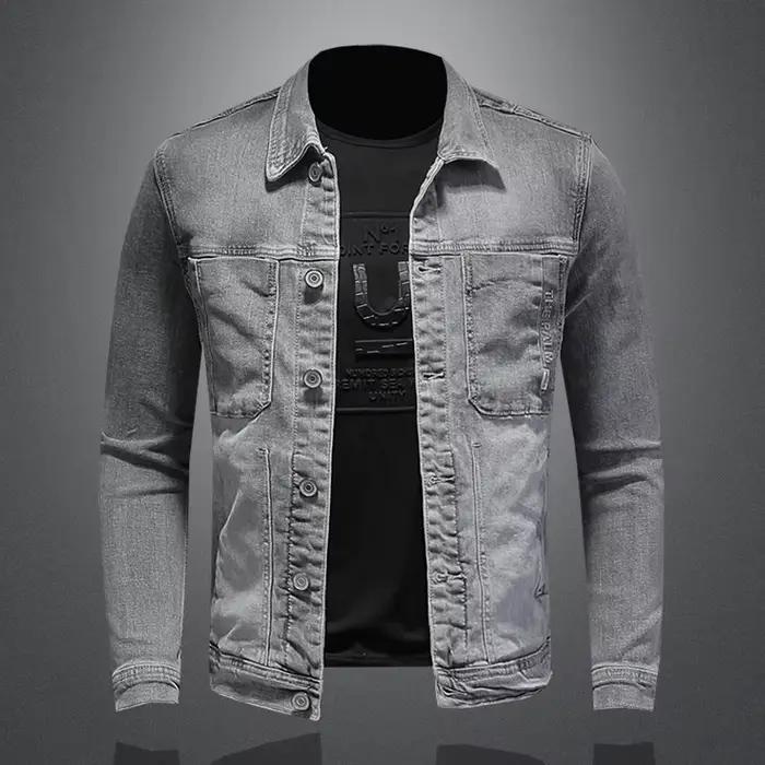 Veste en jean à boutonnage simple pour hommes, manteau en denim, coupe couvertes, coton, col rabattu