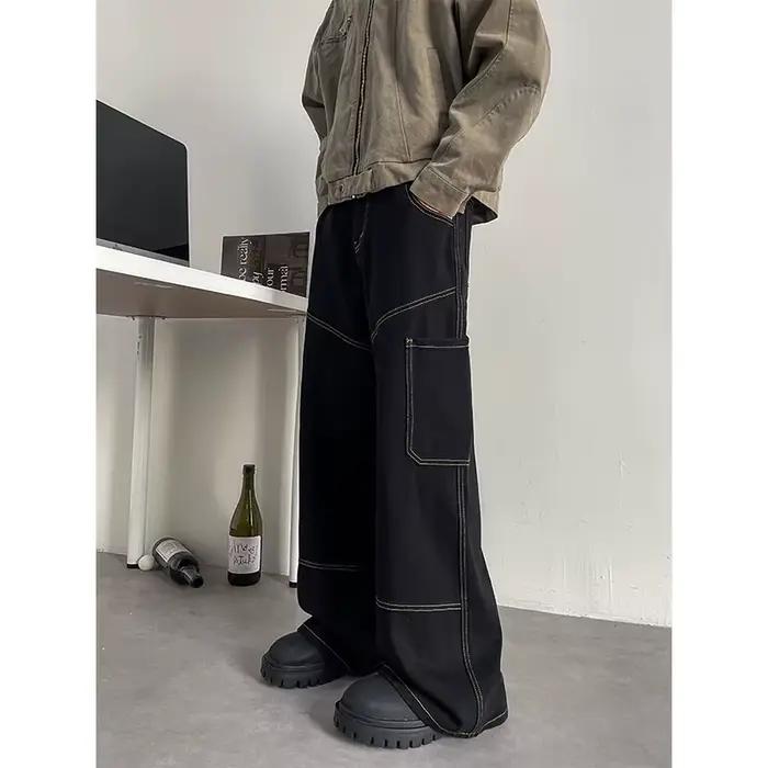 Jean cargo ample pour homme 2026, pantalon en denim à jambes larges avec plusieurs poches, streetwea