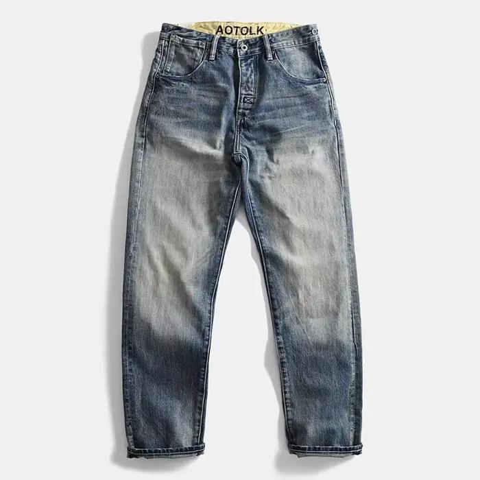 Jean en Denim droit décontracté 100% coton, lourd, Vintage, délavé et en détresse, pantalon décontra