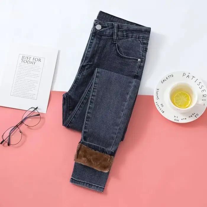 Jean Thermique Taille Haute pour Femme, Pantalon en Denim, Chaud, Extensible, Doublé Sourire, Leggin
