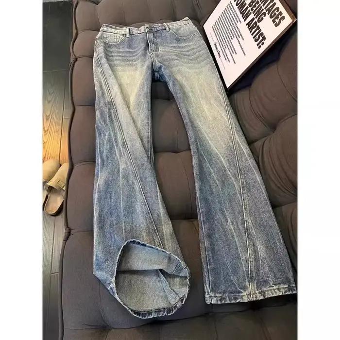 Jean rétro américain à motif éclair, coupe droite pour homme, jean slim amincissant à jambe droite, 
