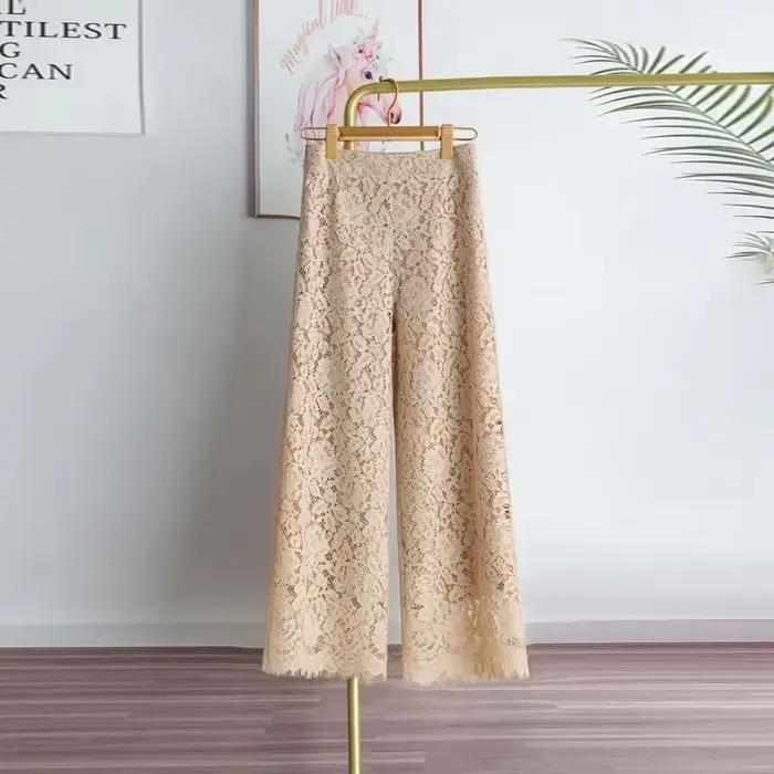 Pantalon à jambes larges en dentelle pour femmes, nouveau bas, ample, droit, taille haute, couleur u