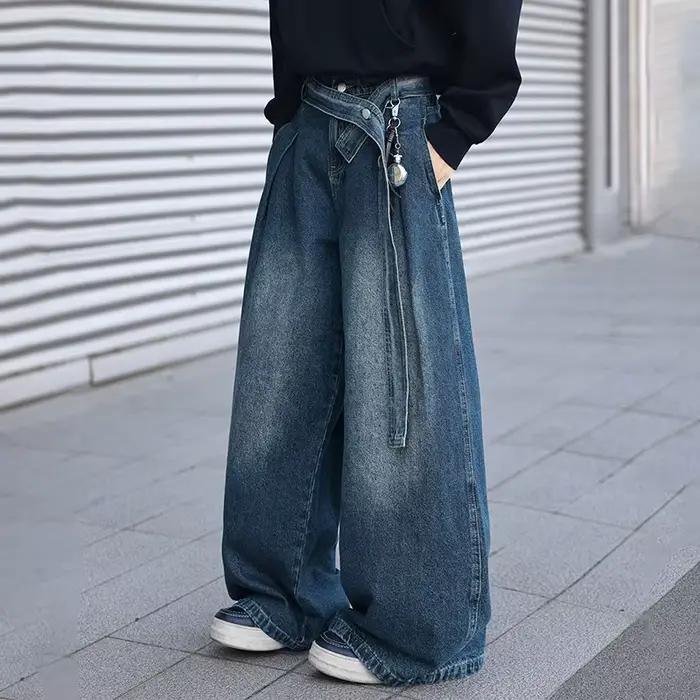 Jean décontracté pour homme, style coréen, coupe droite, bleu rétro, jambe large, tendance urbaine
