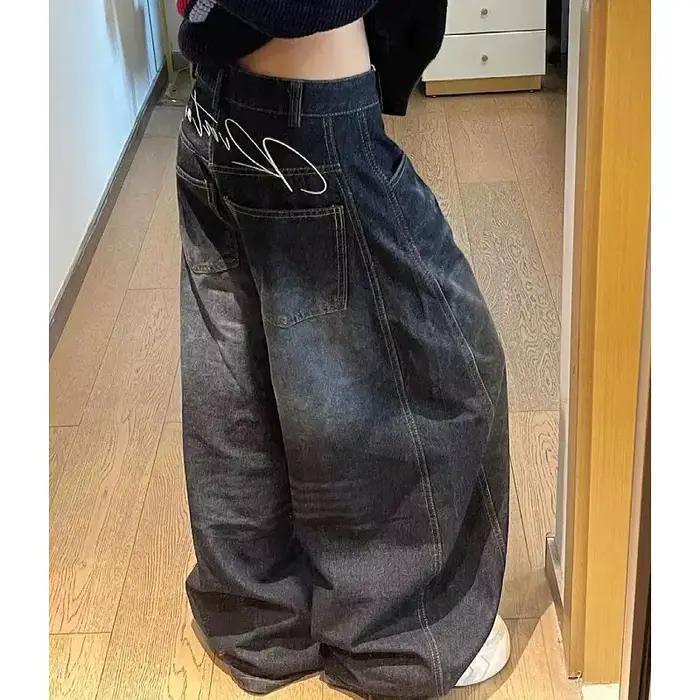 Jean noir pour femmes, taille haute, Design Vintage, Hip Hop, droit, Baggy, pantalon en Denim, rue Y