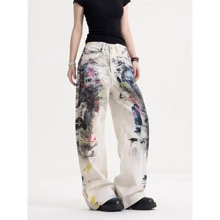 Jean imprimé à la mode, pantalon de nettoyage en Denim avec Graffiti rétro, Style coréen, ample, Hip