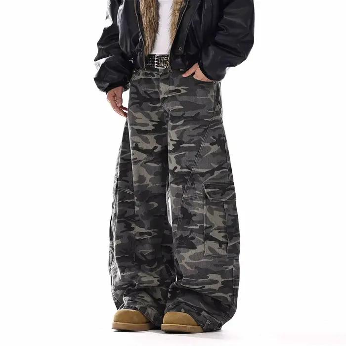 Jean baggy camouflage pour homme, style américain Y2K, pantalon en denim à jambe large, idéal pour l