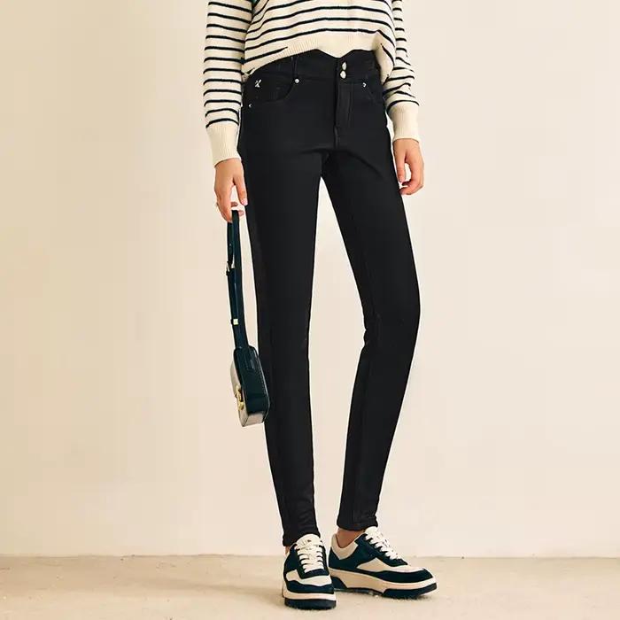OLrain Jean Skinny Doublé Polaire pour Femme Hiver 2026 Nouveau Pantalon Chaud Confortable Taille Ha