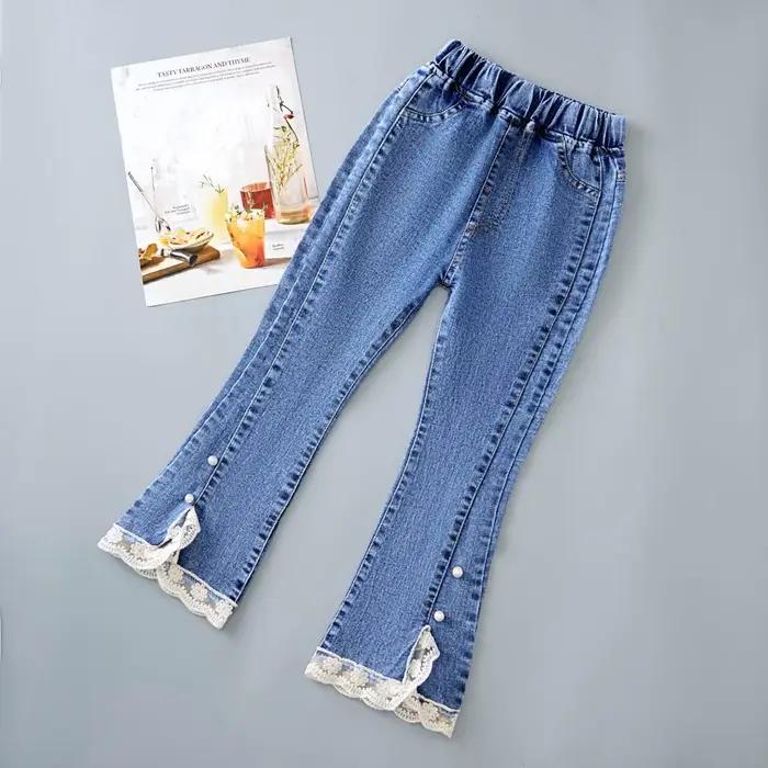 Jeans en denim à jambes larges pour enfants, pantalons à clapet, version coréenne, mode décontractée