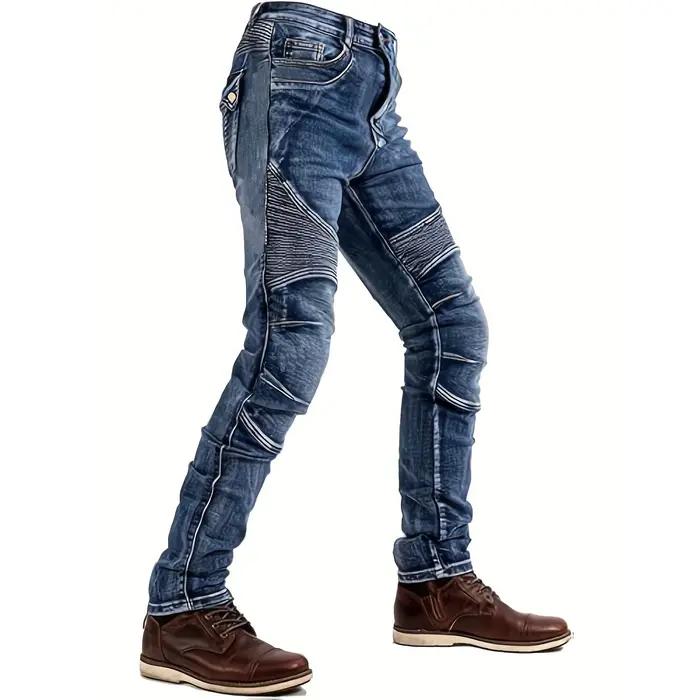 Jean slim délavé tendance pour homme, coupe droite, pantalon long en denim de coton peint à la main,