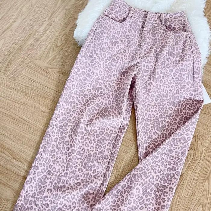 Jean rétro américain imprimé léopard pour femme, pantalon long décontracté d'été, taille haute, en d