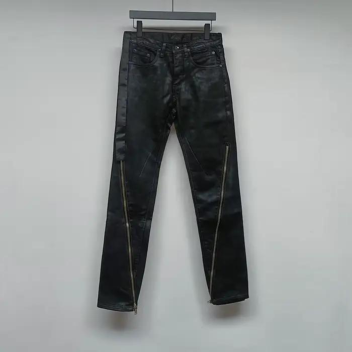 Owen Seak hommes huile cire jean classique Denim gothique hommes enduit pantalon décontracté haute r