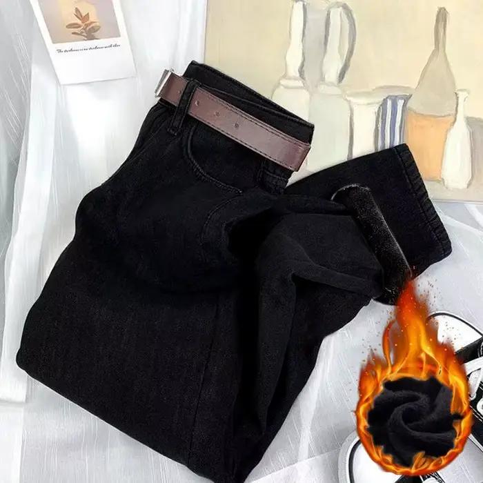 Jean chaud en velours taille haute pour femme, Look d'automne et d'hiver, Slim, ample, jambes épaiss