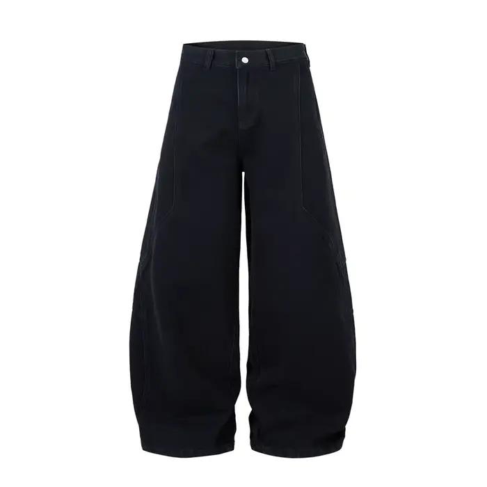 Jean cimaire noir délavé pour hommes, Baggy épissé, jambes larges, taille élastique, pantalon en Den