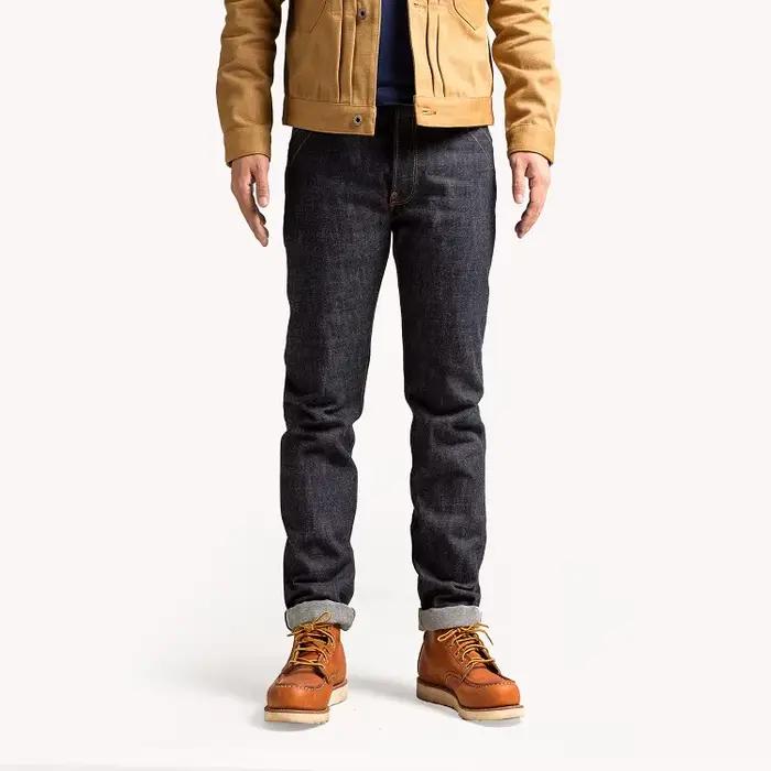 Jean de forgeron rouge Tornado pour hommes, pantalon en denim à lisière brute avec boucle arrière, 3