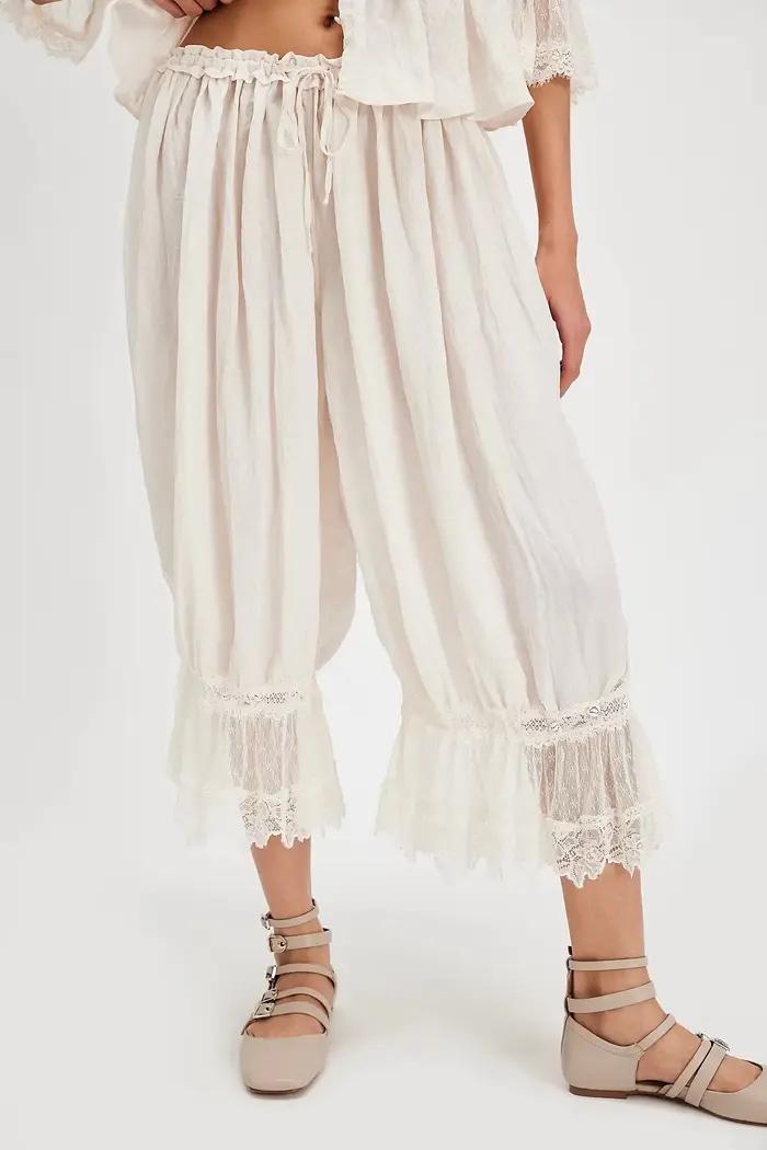 Pantalon Ballon Plissé Y2K Blanc pour Femme, Coupe Ample et Oversize, Style Vintage Streetwear, Poly