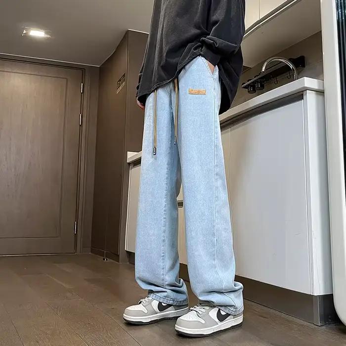 Jean Baggy de Marque pour Homme, Pantalon Droit Décontracté, Classique, Proximité, Wstring, At, Bleu