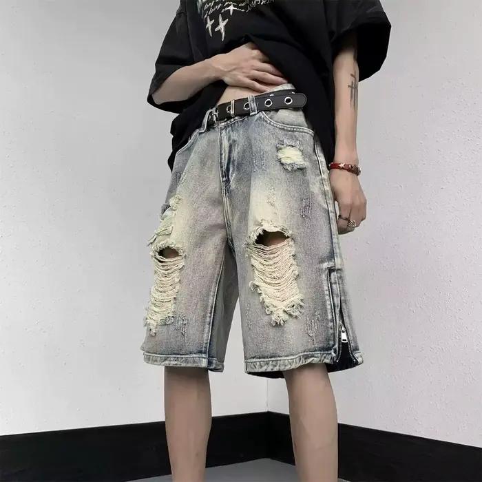Shorts en jean déchirés d'été pour hommes, coupe courte, style tendance, grandes tailles, coupe ampl