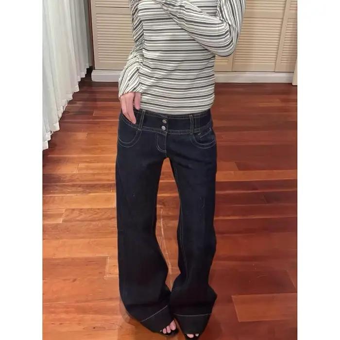 Jean droit Baggy bleu Y2k pour femmes, pantalon en Denim Vintage pour petit ami, Style japonais des 