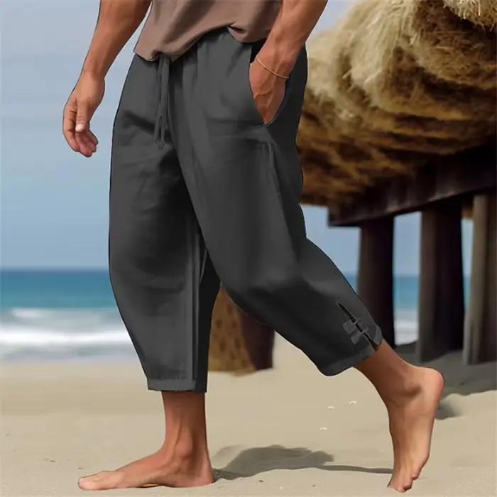 Pantalon court en lin pour hommes, surdimensionné, pieds amples, fourchu, crayon, mode décontractée,