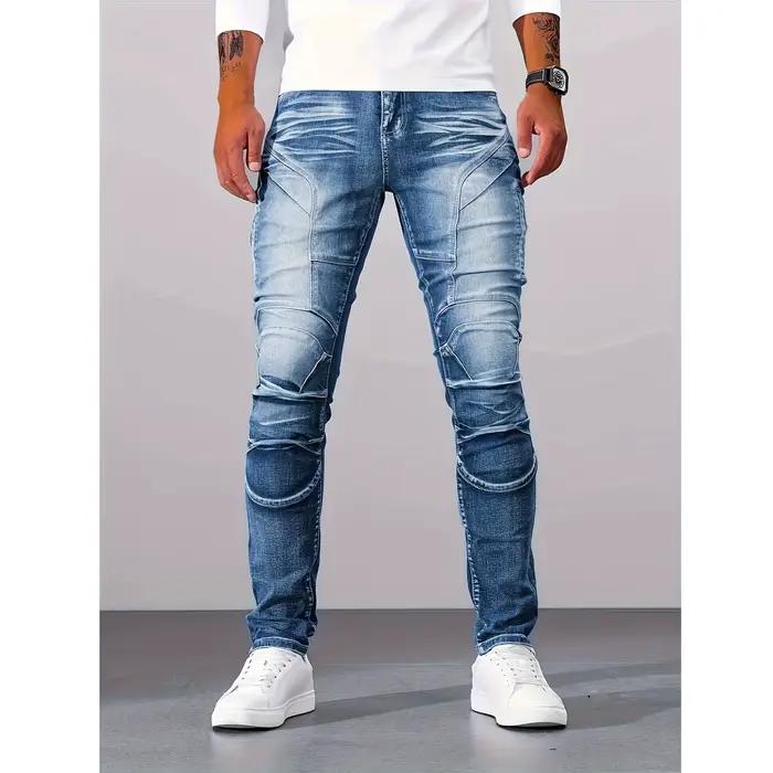 Jean slim élastique en denim pour homme, coupe droite, style jeune, mélange de coton, lavage vintage