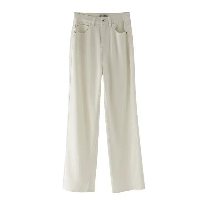 Birdtree, Jean en mélange de soie et coton, Pantalon droit décontracté rétro pour femme, Style navet