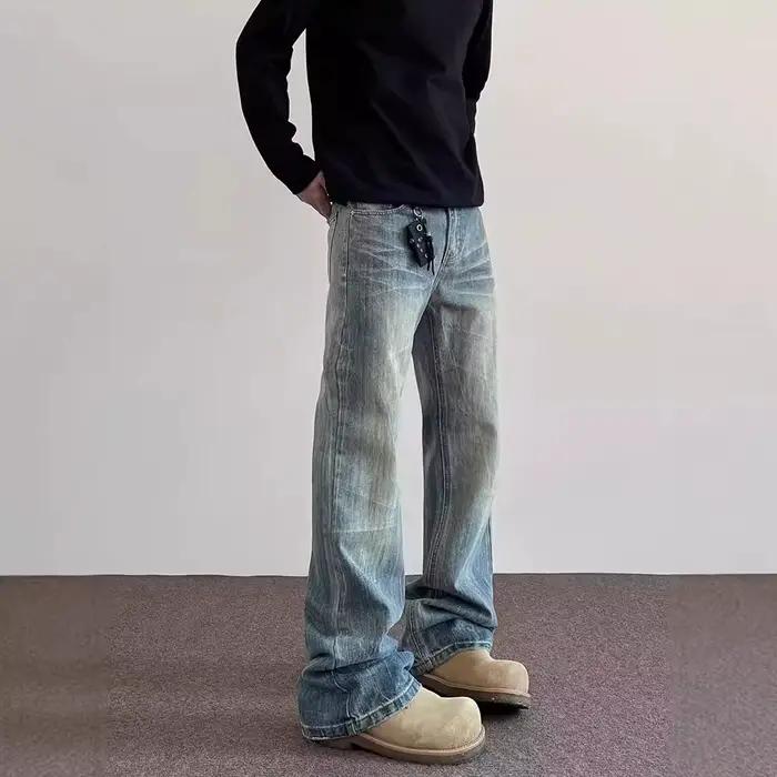Hiphop Bootcut jean hommes pantalon droit à jambes larges nouveau haute rue foudre ondulation jean q