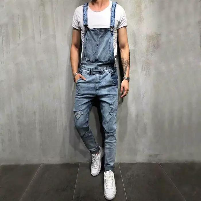 Salopette en jean pour hommes, combinaisons streetwear, hip hop, pantalon à bretelles cargo, cow-boy