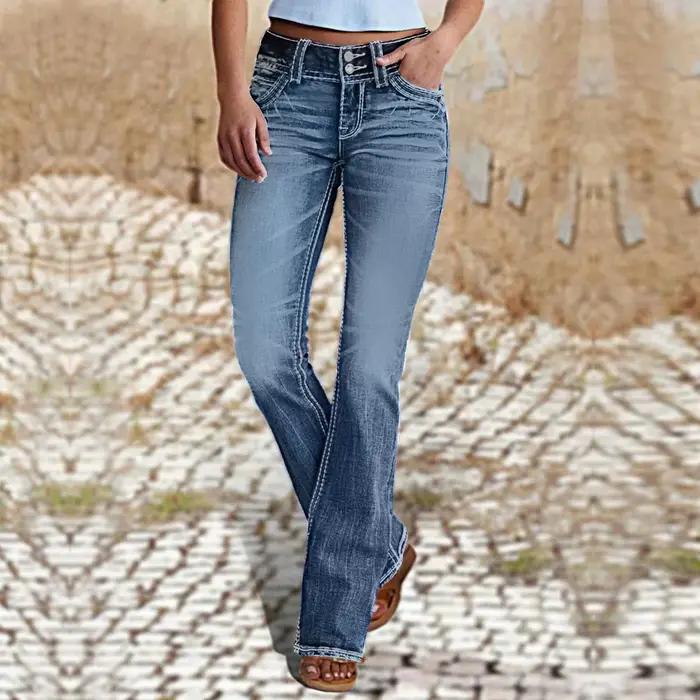 Jean Bootcut pour femmes, gris fumé, blanchi, taille haute, Design rétro, pantalon Chic, Slim, pour 