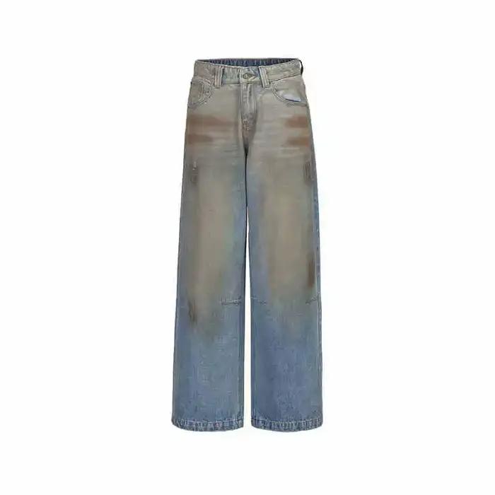 Jean droit délavé rétro pour femme, taille mi-haute, coupe décontractée, style vintage, mode féminin