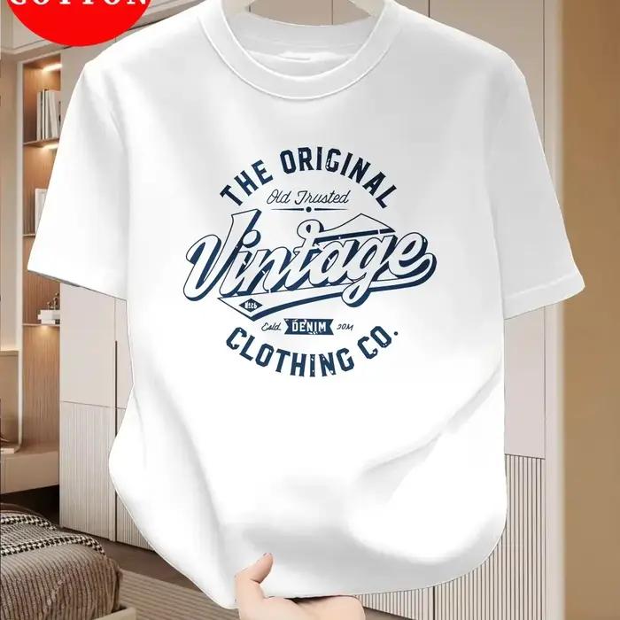 T-shirt oversize en denim vintage pour homme, imprimé lettres The Original Clothing Co, 100% coton, 