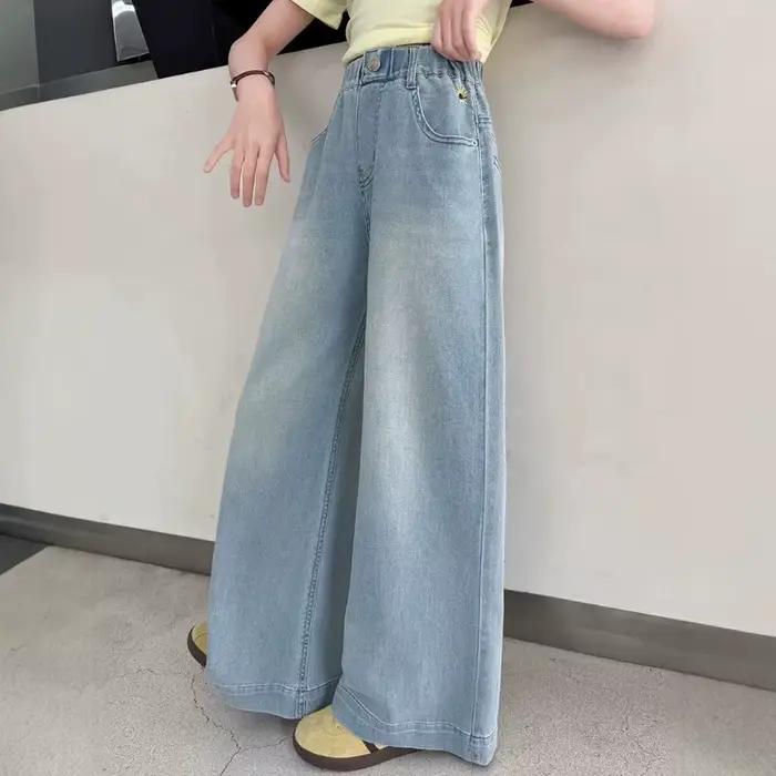 Jeans d'été pour filles UNITIM 4-14 ans, pantalon en denim pour jeunes filles, motif floral, coupe d