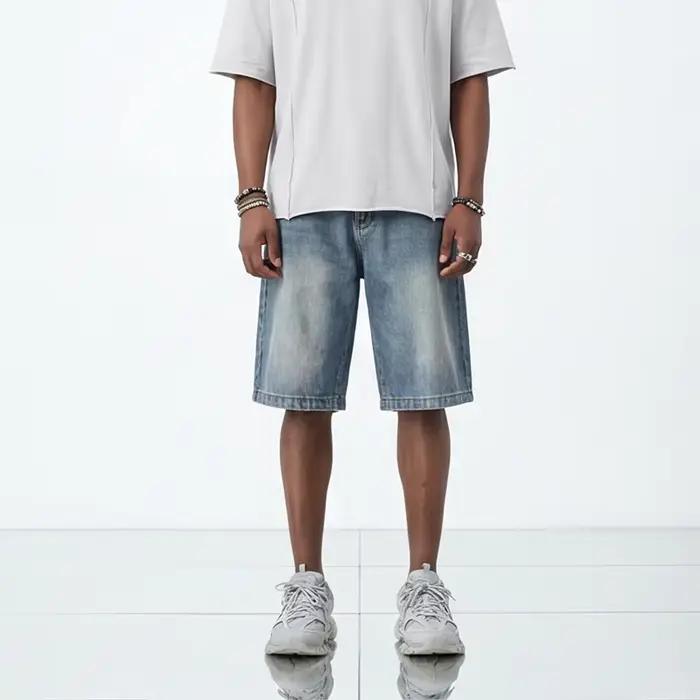 Jeans bleus pour hommes et femmes, coupe tendance, coupe ample, jambe droite, non extensible, shorts