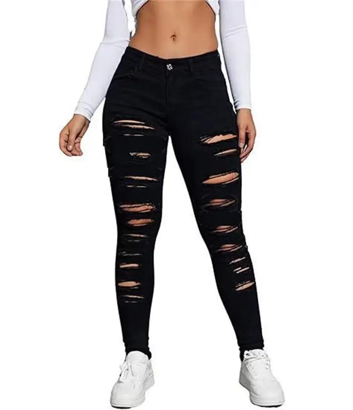 Jean déchiré pour femmes, pantalon en Denim extensible, Leggings Y2K, léger, respirant, en détresse,