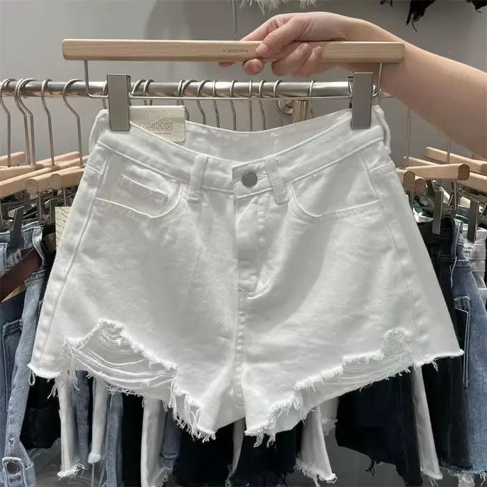 Jean Shorts 2025 nouveaux bas mode Shorts décontracté és femmes taille haute trou ample jambe large 