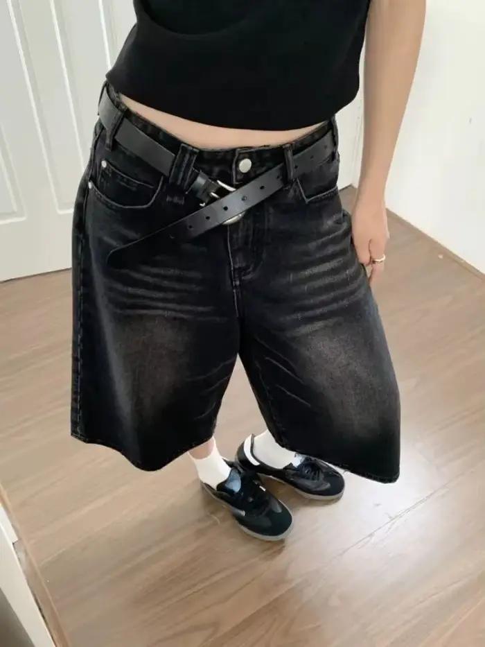 Shorts en jean Jorts Bermuda pour femme, style Y2K, vintage, streetwear, Harajuku coréen, denim, cou