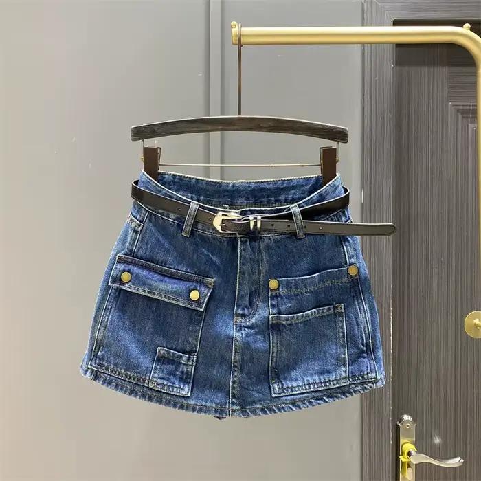 Jupe courte en Denim foncé pour femmes, jupe-culotte taille haute, outillage, jambes larges, mot A, 